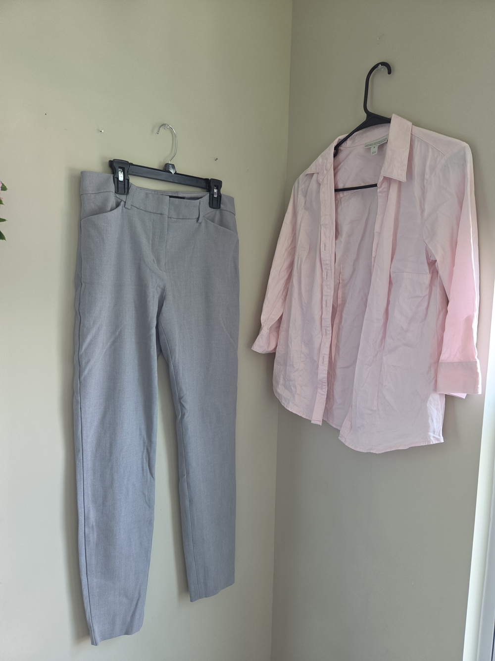 Express Gray Straight-Leg Dress Pants Light Gray 4r Small Dana Pink Button Down